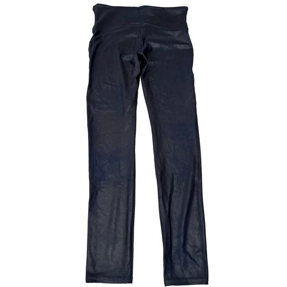 Spanx Faux Leather Leggings High Waisted Smoothing Sleek Dark Blue Size Large - Picture 5 of 9